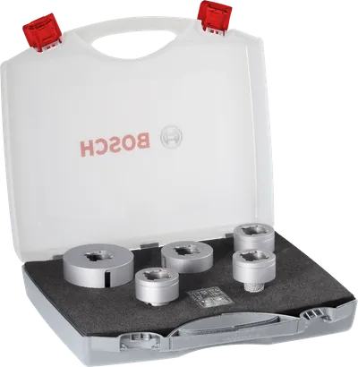 Sada keramických jádrových frézek Bosch PRO X-Lock pro suché použití, 5 velikostí v pouzdře.