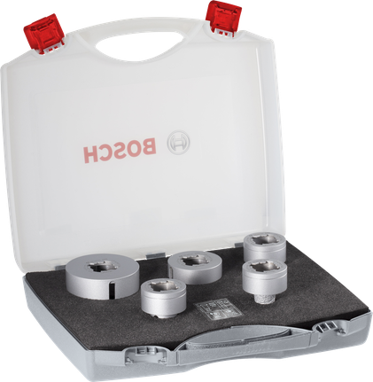 Sada keramických jádrových frézek Bosch PRO X-Lock pro suché použití, 5 velikostí v pouzdře.