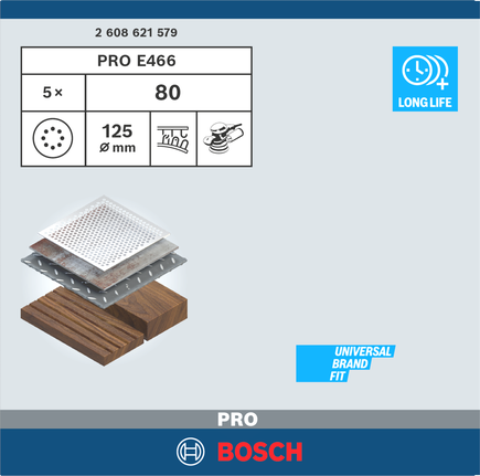 Brusné kotouče Bosch PRO E466 125 mm G80 5 ks.