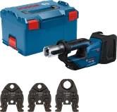 Akumulátorový lis Bosch 18V-19 s pouzdrem a lisovacími čelistmi.