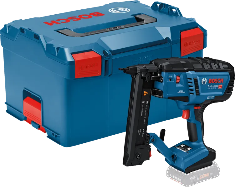 Akumulátorová hřebíkovačka Bosch GTH 18V-38 s přepravním kufříkem.