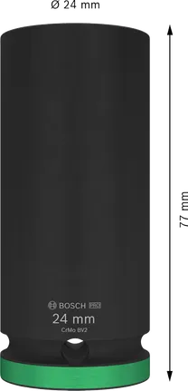 Rázový nástrčný klíč Bosch PRO 1/2 palce, hloubka 24 mm.