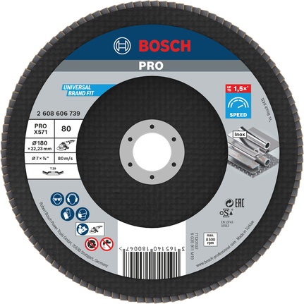 Lamelový kotouč Bosch PRO X571 180 mm G80 pro broušení kovů.
