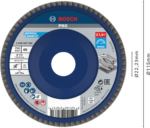 Lamelový kotouč Bosch PRO X571 115 mm G40 pro broušení kovů.