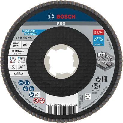 Lamelový kotouč Bosch PRO X571, úhlový, 115 mm, G80 X-Lock.