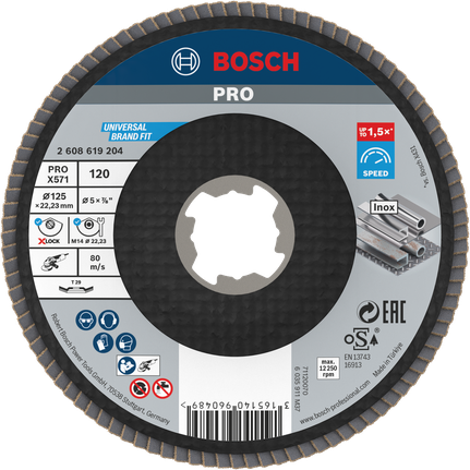 Lamelový kotouč Bosch PRO X571, úhlový, 125 mm, G120 X-Lock.