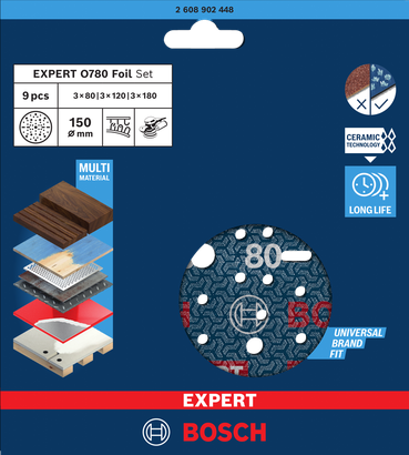 Sada brusných kotoučů na fólii Bosch EXPERT O780 150 mm.
