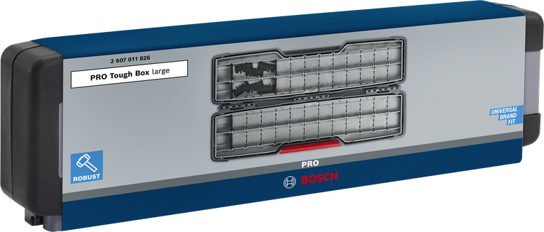 Velký kufr na příslušenství Bosch PRO Tough Box 50 × 120 × 355 mm.