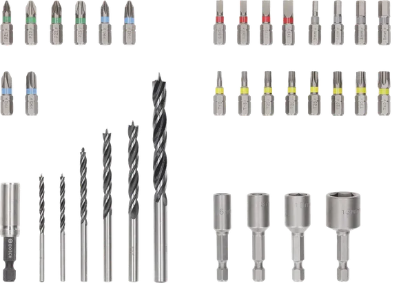 35dílná sada extra tvrdých šroubovacích bitů a vrtáků do dřeva Bosch PRO.