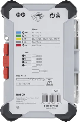 35dílná sada extra tvrdých šroubováků a vrtáků do dřeva Bosch PRO.