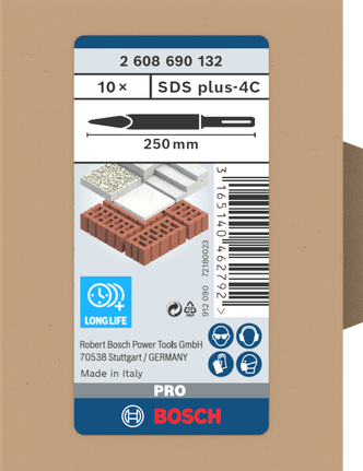 Sada špičatých sekáčů Bosch SDS plus-4C 250 mm.