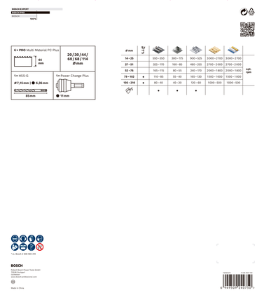 Sada děrových pil Bosch PRO Multi Material PC Plus, 8dílná.