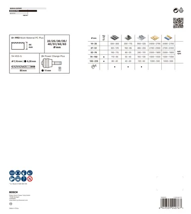 11dílná sada děrových pil Bosch PRO Multi Material PC Plus.