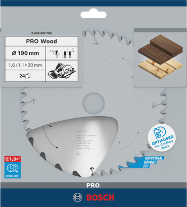 Kotouč do kotoučové pily Bosch PRO Wood 190×1,6×30 mm.