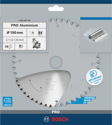 Akumulátorový kotouč do okružní pily Bosch PRO Hliník 190×2×20 mm.