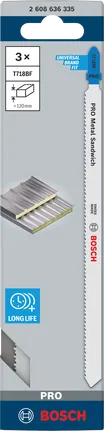 Plátky do přímočaré pily Bosch PRO Metal Sandwich T718BF 3× 180 mm.