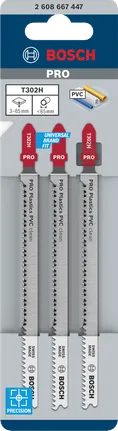 Sada 3 plátků do přímočaré pily Bosch PRO T302H z PVC.