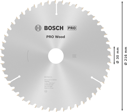 Kotouč do okružní pily Bosch PRO Wood 216 mm, 48 zubů.