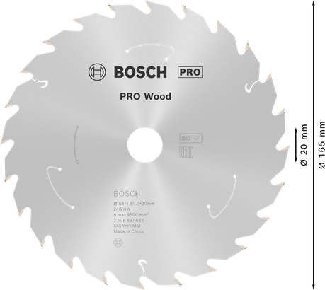 Kotouč do kotoučové pily Bosch PRO Wood 165 mm T24 pro akumulátorové pily.