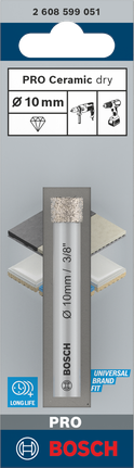 Vrták Bosch PRO Ceramic pro suché vrtání 10 mm 3/8″.