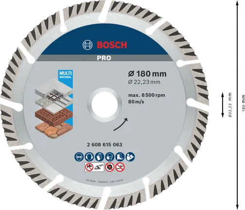 Diamantový kotouč Bosch PRO Multi Material 180 mm pro řezání.