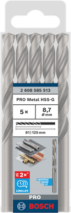 Sada spirálových vrtáků Bosch PRO Metal HSS-G 8,7 mm, 5dílná.