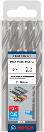 Sada spirálových vrtáků Bosch PRO Metal HSS-G 9,5 mm.