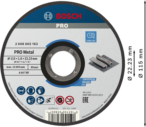 Řezný kotouč Bosch PRO Metal Bonded 115x1,6x22,23 mm.