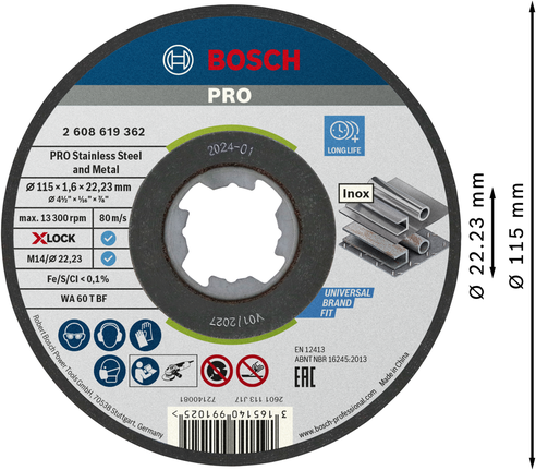 Řezný kotouč Bosch PRO na nerezovou ocel a kov X-Lock.