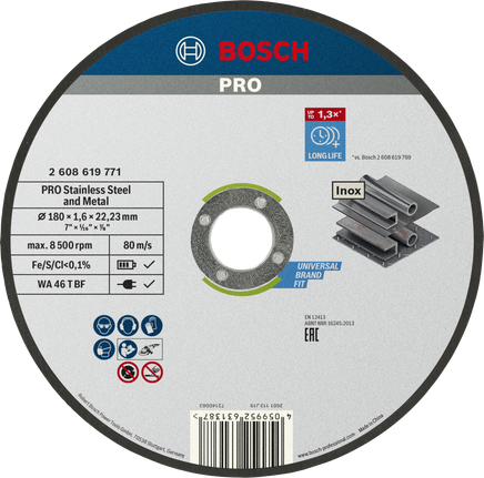 Řezný kotouč Bosch PRO z nerezové oceli 180 mm na kov.
