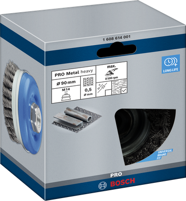 Bosch PRO Metal silný hrnkový kartáč 90×0,5 mm.