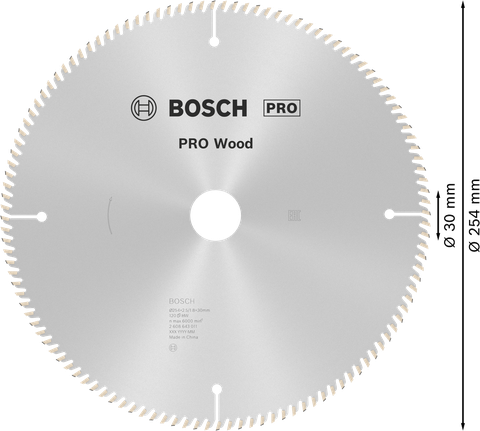 Kotouč do okružní pily Bosch PRO Wood 254 mm pro řezání dřeva.