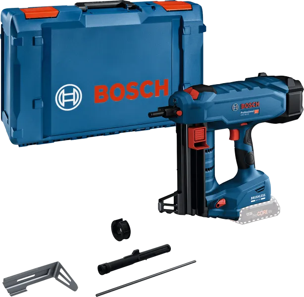 Akumulátorová hřebíkovačka Bosch GNB 18V-40 s kufrem a příslušenstvím.
