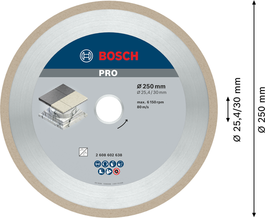 Diamantový kotouč Bosch PRO Ceramic 250 mm na řezání dlaždic.