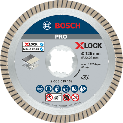 Diamantový kotouč Bosch PRO Ceramic X-Lock 125 mm pro řezání dlaždic.