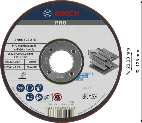 Polopružný brusný kotouč Bosch PRO na nerezovou ocel, 125 mm.