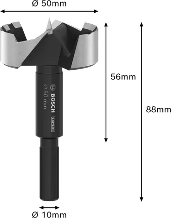 Vrták Bosch EXPERT Wood Forstner o průměru 50 mm.