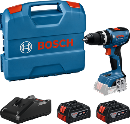 Sada akumulátorových vrtaček Bosch GSB 18V-65 s kufrem a bateriemi.