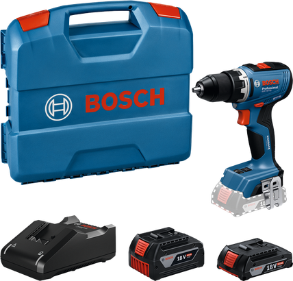 Sada akumulátorových vrtaček Bosch GSR 18V-65 s bateriemi a kufříkem.