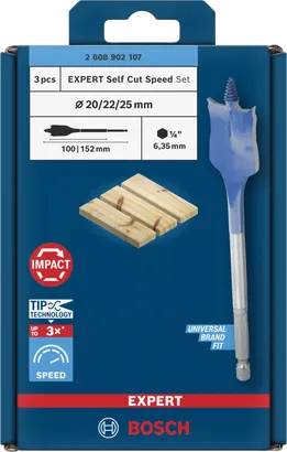 Sada plochých vrtáků Bosch EXPERT Self Cut Speed 20/22/25 mm.