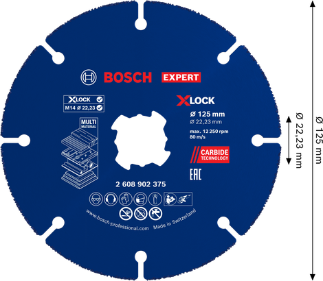 Řezný kotouč Bosch EXPERT Multi Material z tvrdokovu 125 mm X-Lock.