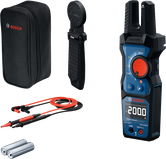 Digitální multimetr Bosch GFM 1000 s měřicími sondami a přepravním pouzdrem.