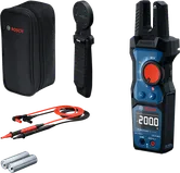 Digitální multimetr Bosch GFM 1000 s měřicími sondami a přepravním pouzdrem.
