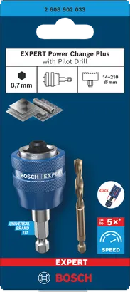Upínací trn Bosch Expert Power Change Plus s pilotním vrtákem 8,7 mm.