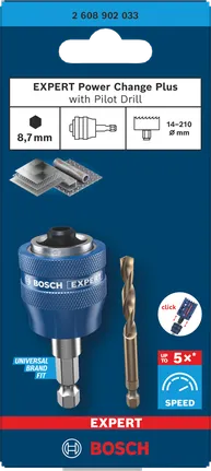 Upínací trn Bosch Expert Power Change Plus s pilotním vrtákem 8,7 mm.