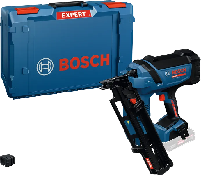 Akumulátorová hřebíkovačka Bosch EXNH18V-90MR s přepravním kufříkem.