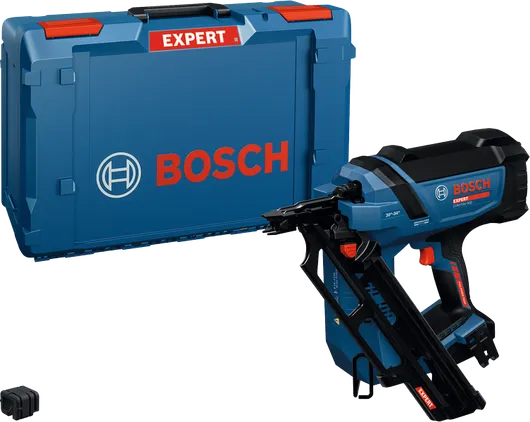 Akumulátorová hřebíkovačka Bosch EXNH18V-90D s přepravním kufříkem.