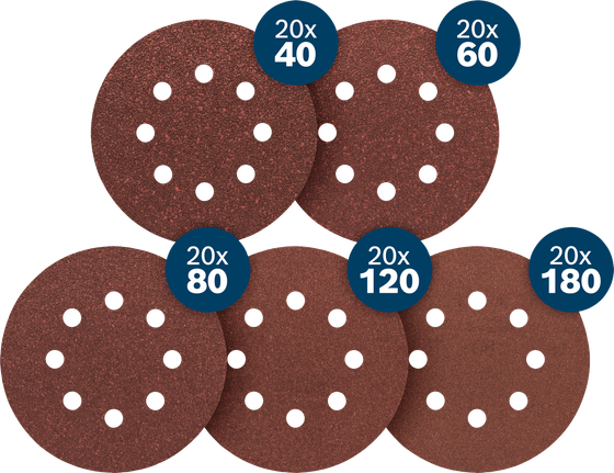 Sada brusných listů Bosch C430, smíšená zrnitost 125 mm.