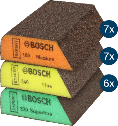 Brusné houbičky Bosch EXPERT S470 Combi Block, středně jemné a velmi jemné.