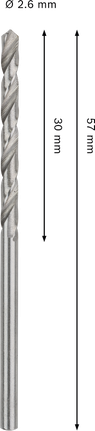 Spirálový vrták Bosch PRO Metal HSS-G 2,6x30x57 mm.